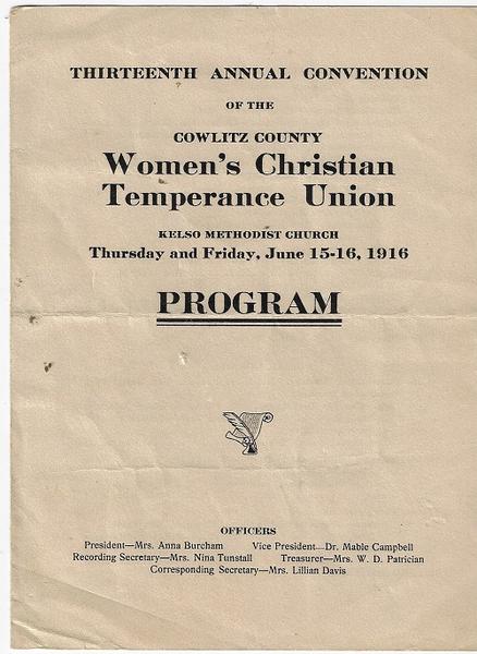 COWLITZ COUNTY WOMEN'S CHRISTIAN TEMPERANCE UNION