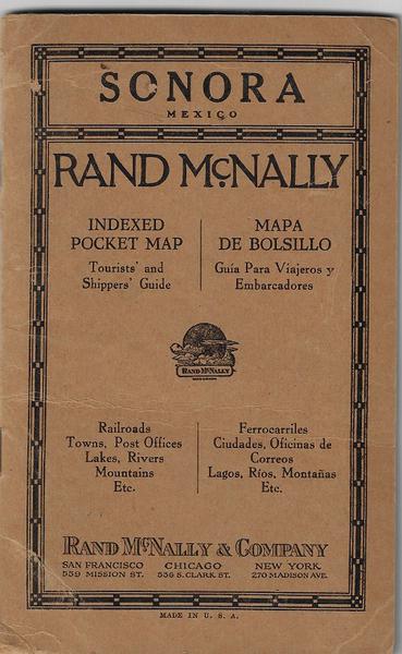 SONORA MEXICO. RAND McNALLY. INDEXED POCKET MAP