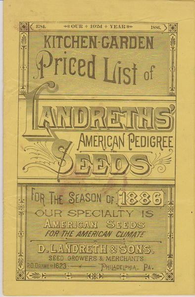 Landreth and Son. 102d Seed Catalog. 1886